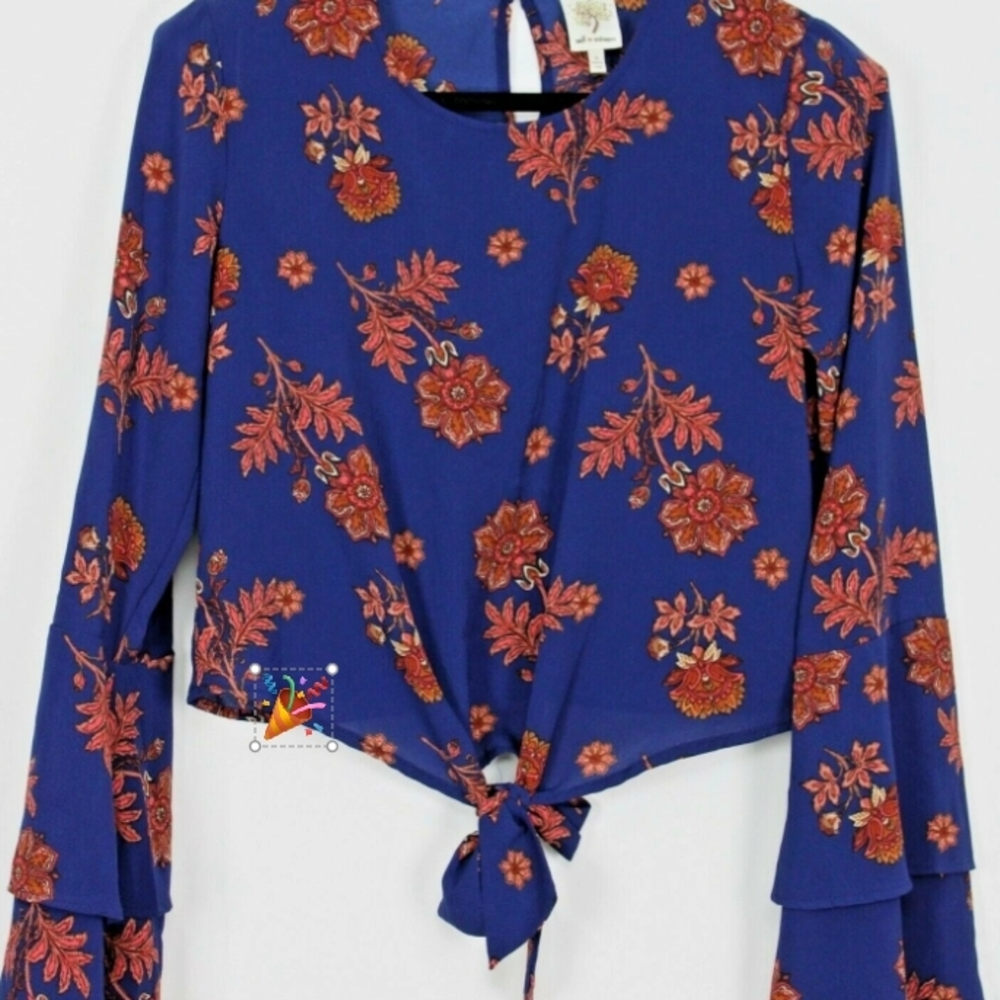 Self Esteem Blue Floral Tie-Front Blouse